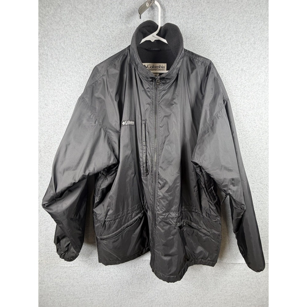Columbia Jacket Mens XL Black Full Zip Fleece Lined Windbreaker Outdoor Hiking